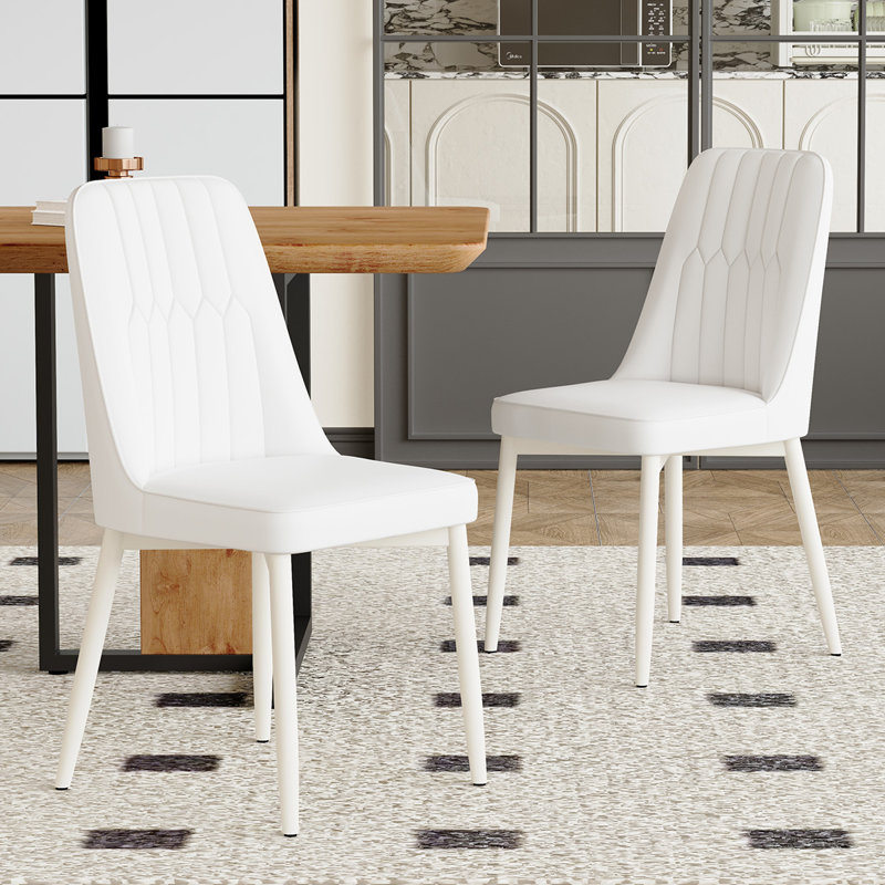 Modern Dining Chairs Set For 2/4/6,Faux Leather Upholstered Kitchen & Dining Chairs, White, White, 2