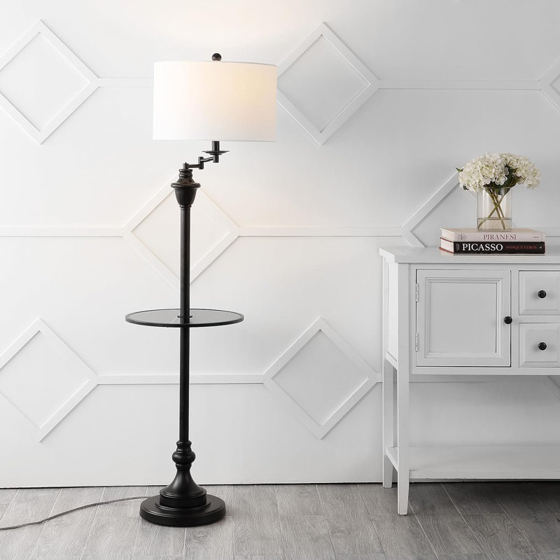 60'' Black LED Swing Arm Floor Lamp, Black