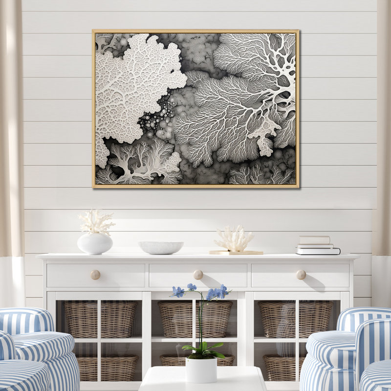 Abstrait corail noir et blanc abstrait II, reproduction sur toile, Cadre naturel flottant, H 12 po x l 20 po x P 1 po
