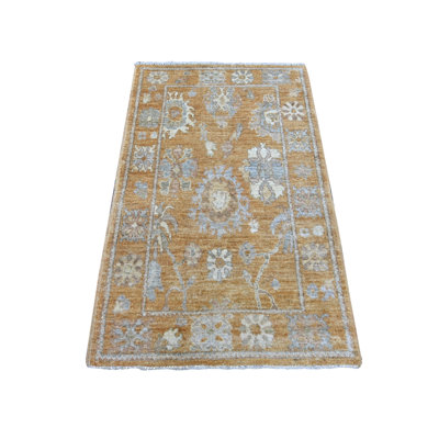 Tapis brun doré noué à la main 3 pi 2 po x 5 pi 1 po 3 pi 2 po x 5 pi 1 po en laine angus angus afghane avec motif sur toute la feuille, tissage dense, colorants naturels, tapis oriental