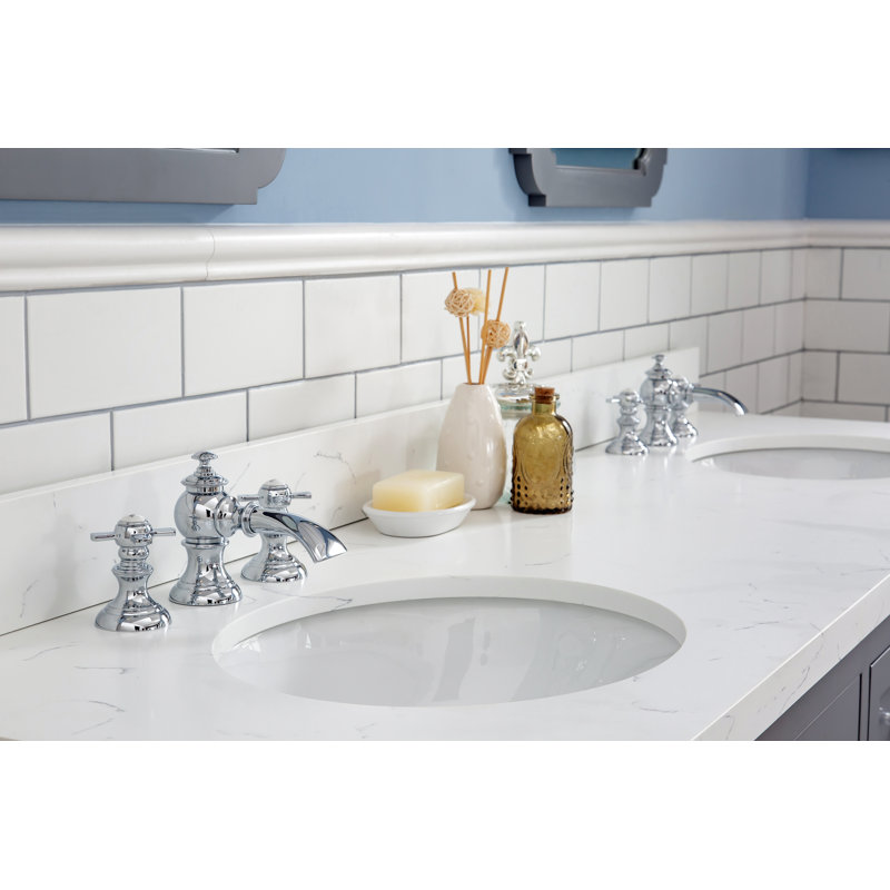 Bernardo Queen 72" Sink Carrara Engineered Marble Countertop Bath Vanity with Faucet and Mirror, Cashmere Gray, Waterfall
