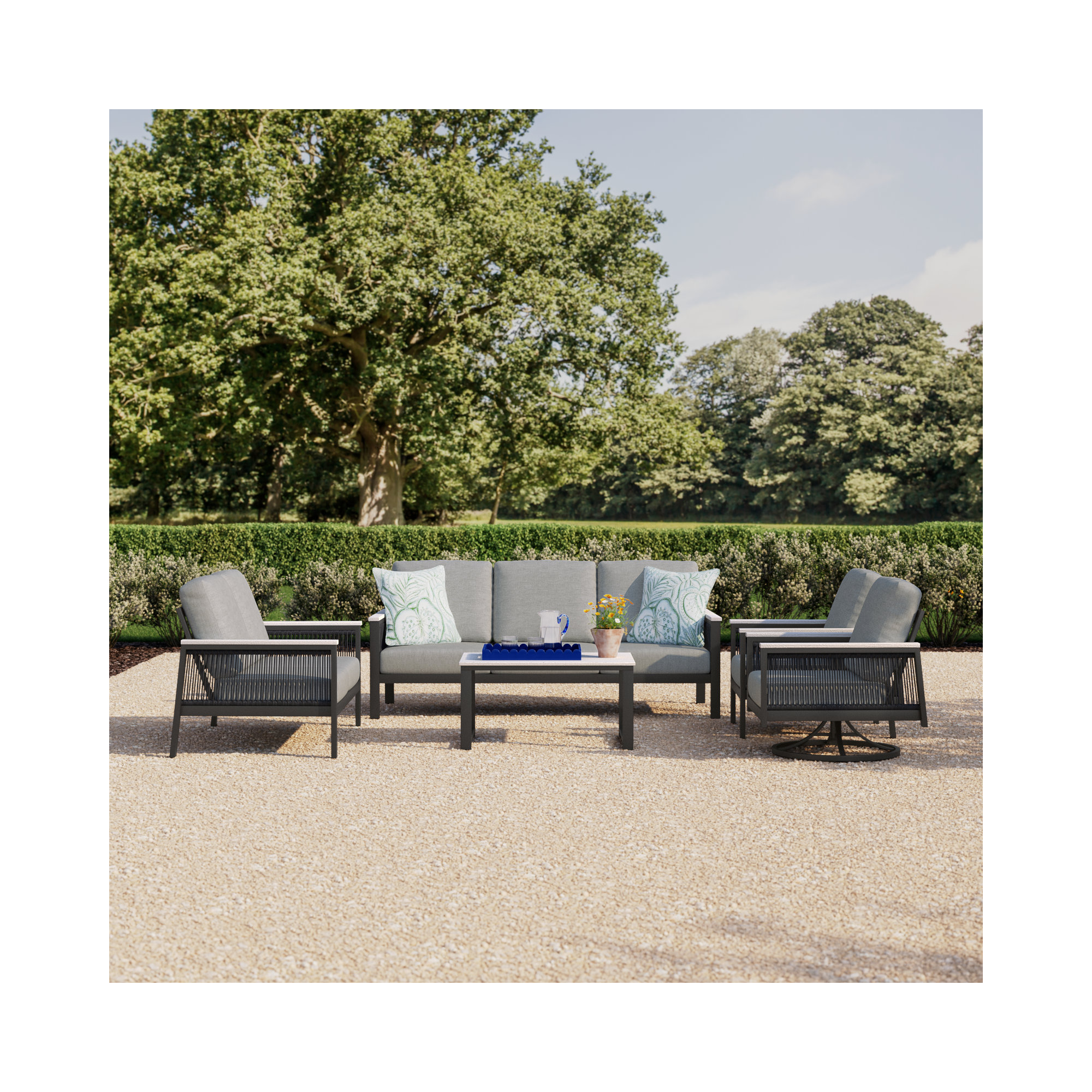 Townsend 7 - Person Patio Conversation Set with Sunbrella® Cushions, Canvas Granite Sunbrella® Canvas