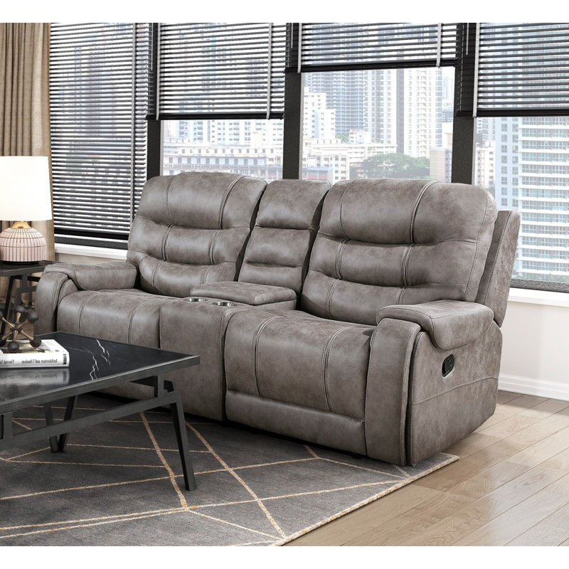 Solena 76.5" Modern & Contemporary Microfiber Manual Reclining Loveseat with Tab Pull Reclining, Integrated Center Console with Cup Holders
