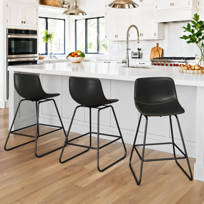  Swivel Bar Stools 24 Inch Counter Height Faux Leather Kitchen Island Chairs with Back and Footrest