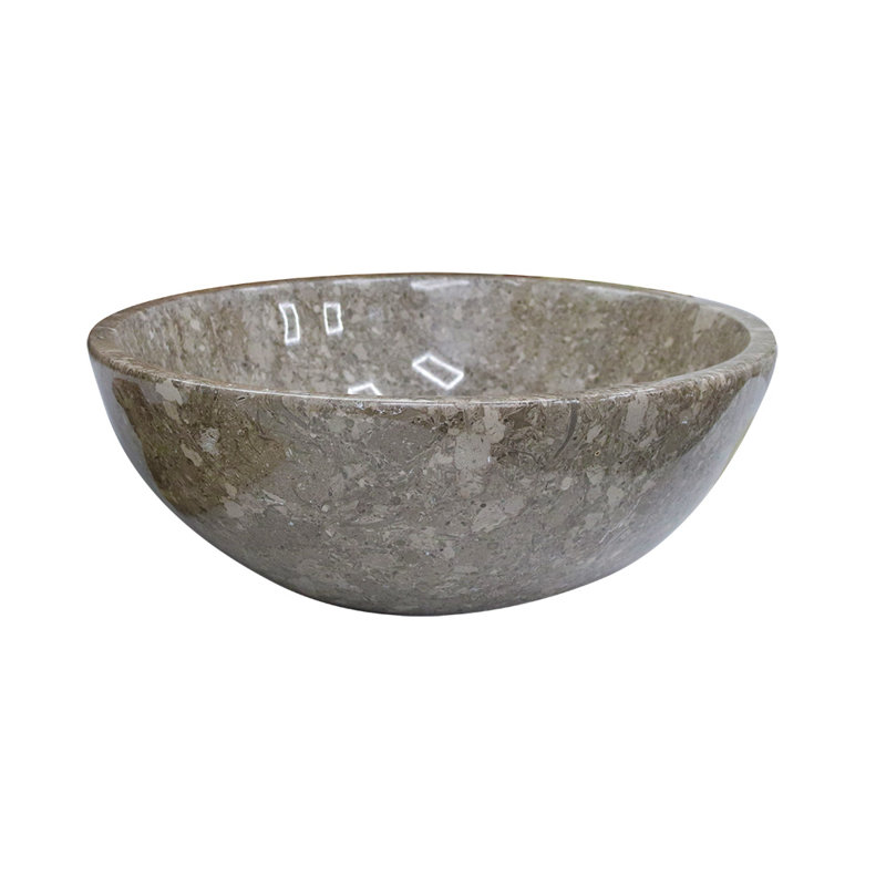 16" Oceanic Marble Onyx Round Vessel Sink – 6" Height Natural Stone Bathroom Vanity Basin – Polished Modern Sink, Dark Gray