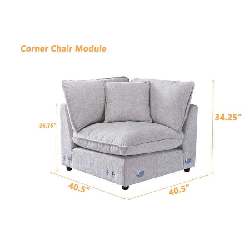 Chaise rembourrée en tissu pour canapé modulaire modulaire, Polyester gris clair