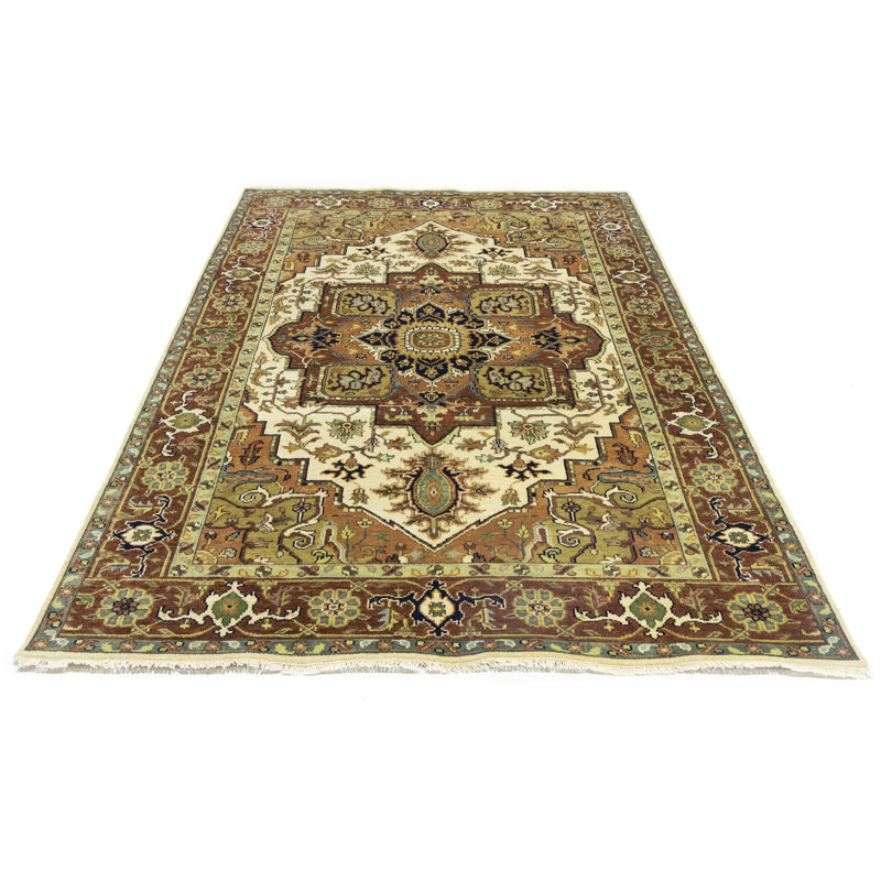 Tapis oriental oriental géométrique en laine noué à la main 5 pi 11 po x 8 pi 10 po