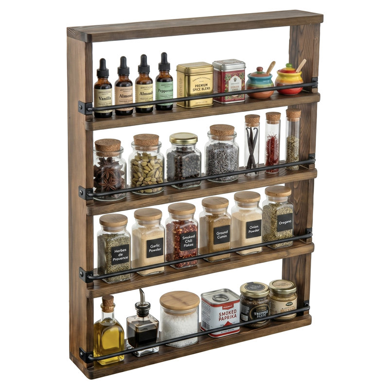 4-Tier Solid Wood Wall Spice Rack