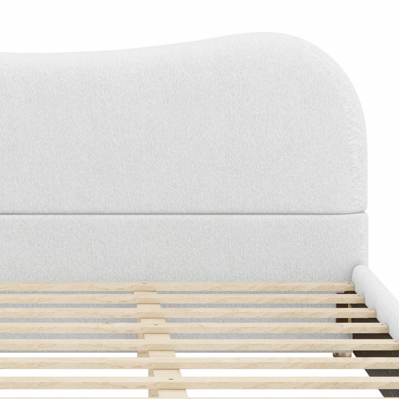 Structure de lit tapissier facile à assembler avec support en bois, Blanc, Très grand lit