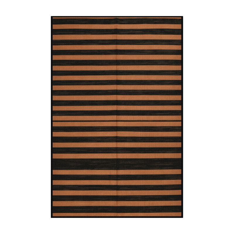 Tapis noir à rayures horizontales lavable à la machine, Rectangle 7 pi x 9 pi