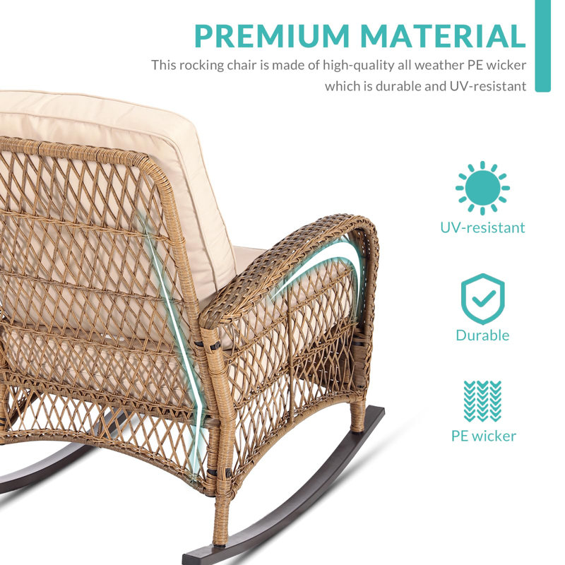 Beige and Brown Wicker Rocking Chair Set with Glass-top Table