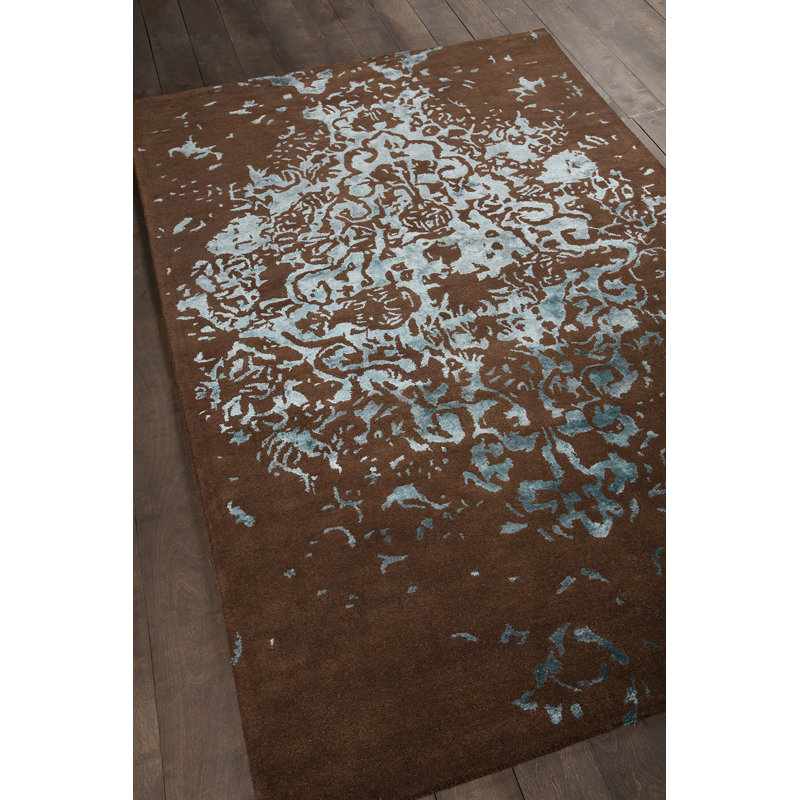 Tapis brun et bleu en laine touffeté à la main Donielle, Rectangle 5 pi x 7 pi 6 po