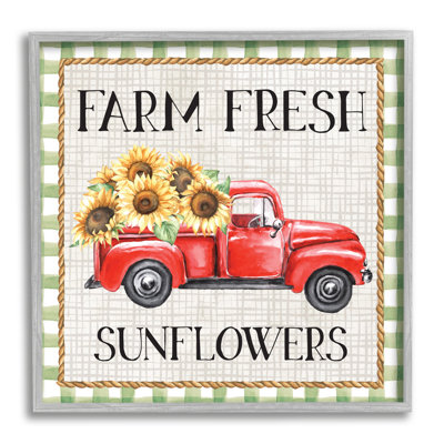 Motif de tournesols frais Gingham Farm - cadre flottant, impression sur bois