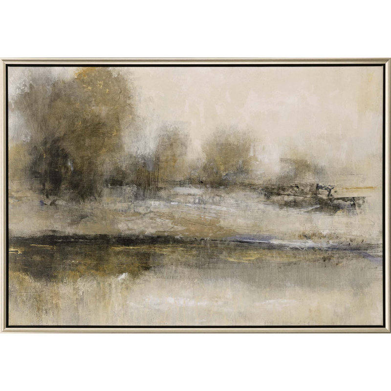 Neutral Abstract Landscape with Silver Floater Frame