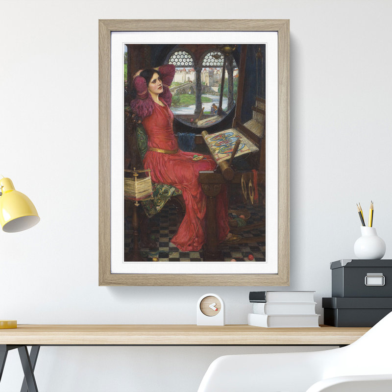 The Lady of Shalott in Red by John William Waterhouse - Framed Print, 36cm H x 27cm W x 2cm D, Oak