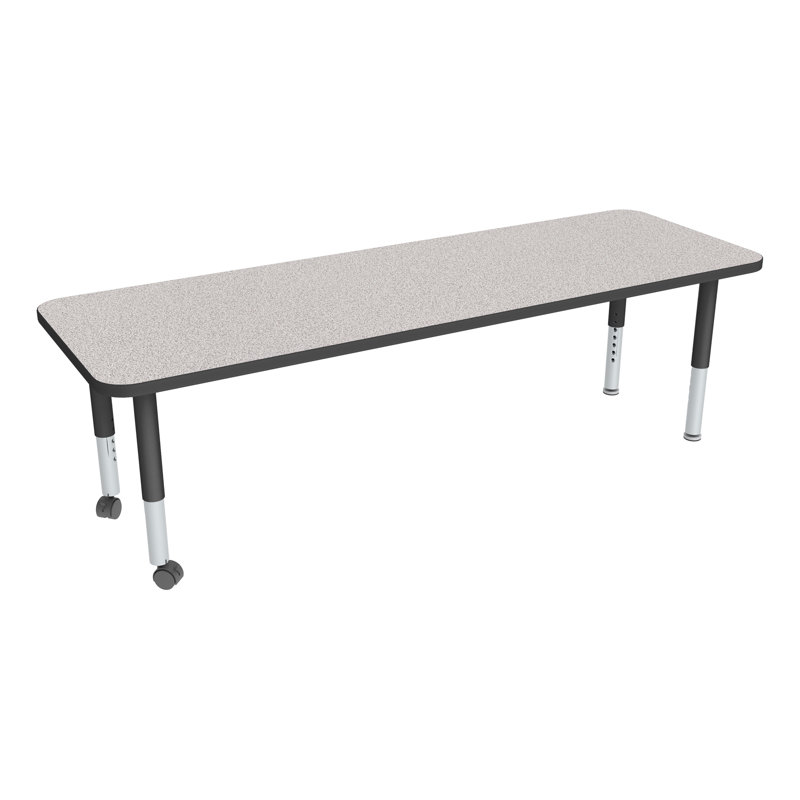 Table d'activités préscolaire rectangulaire à hauteur réglable avec roulettes, Gris nebula, Noir, L 60 po x l 24 po