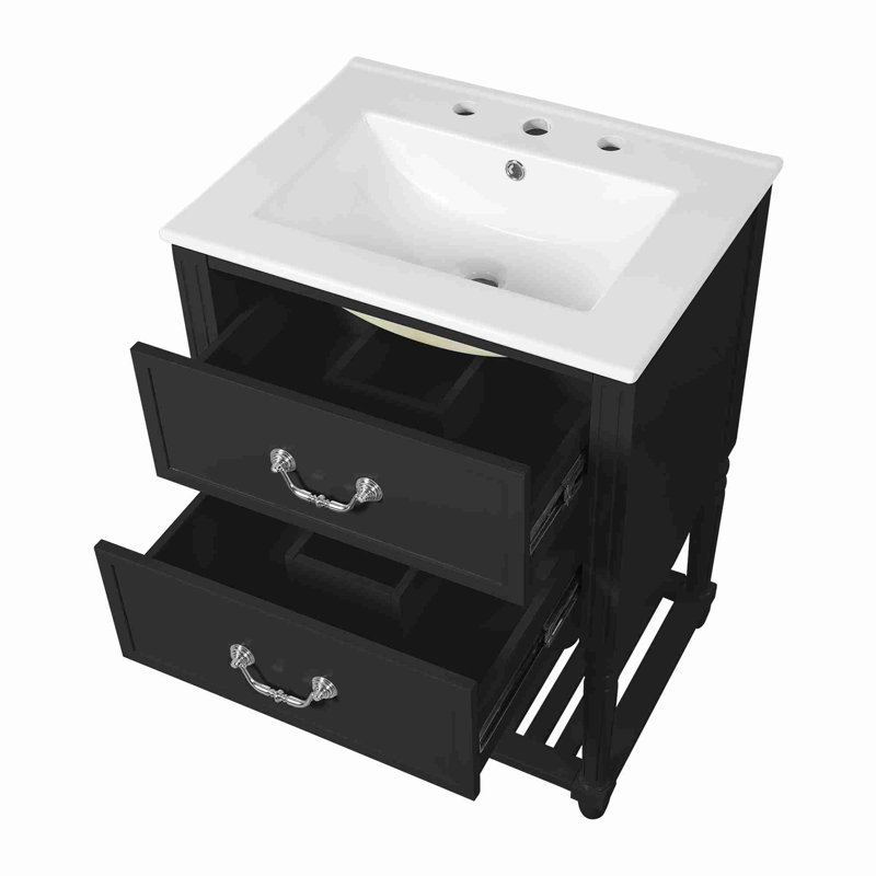 Meuble-lavabo 24 po avec lavabo en céramique, Noir