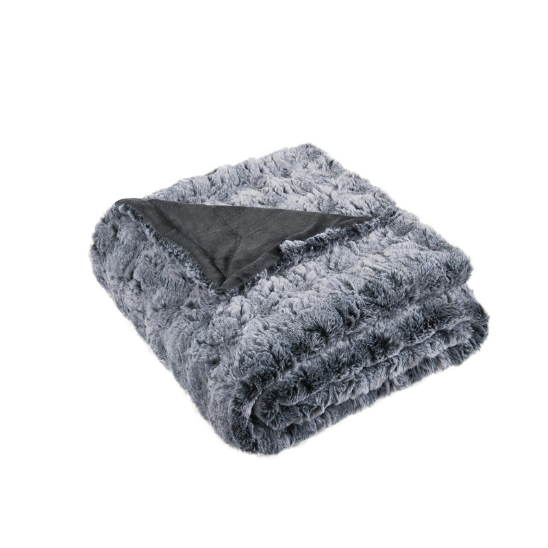 Jeté en fausse fourrure en peluche Variegated, Gris foncé