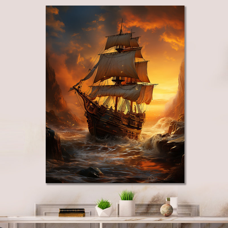 Pirate bateau pillage héritage - décoration murale pirate, H 44 po x l 34 po x P 1,5 po, Toile tendue