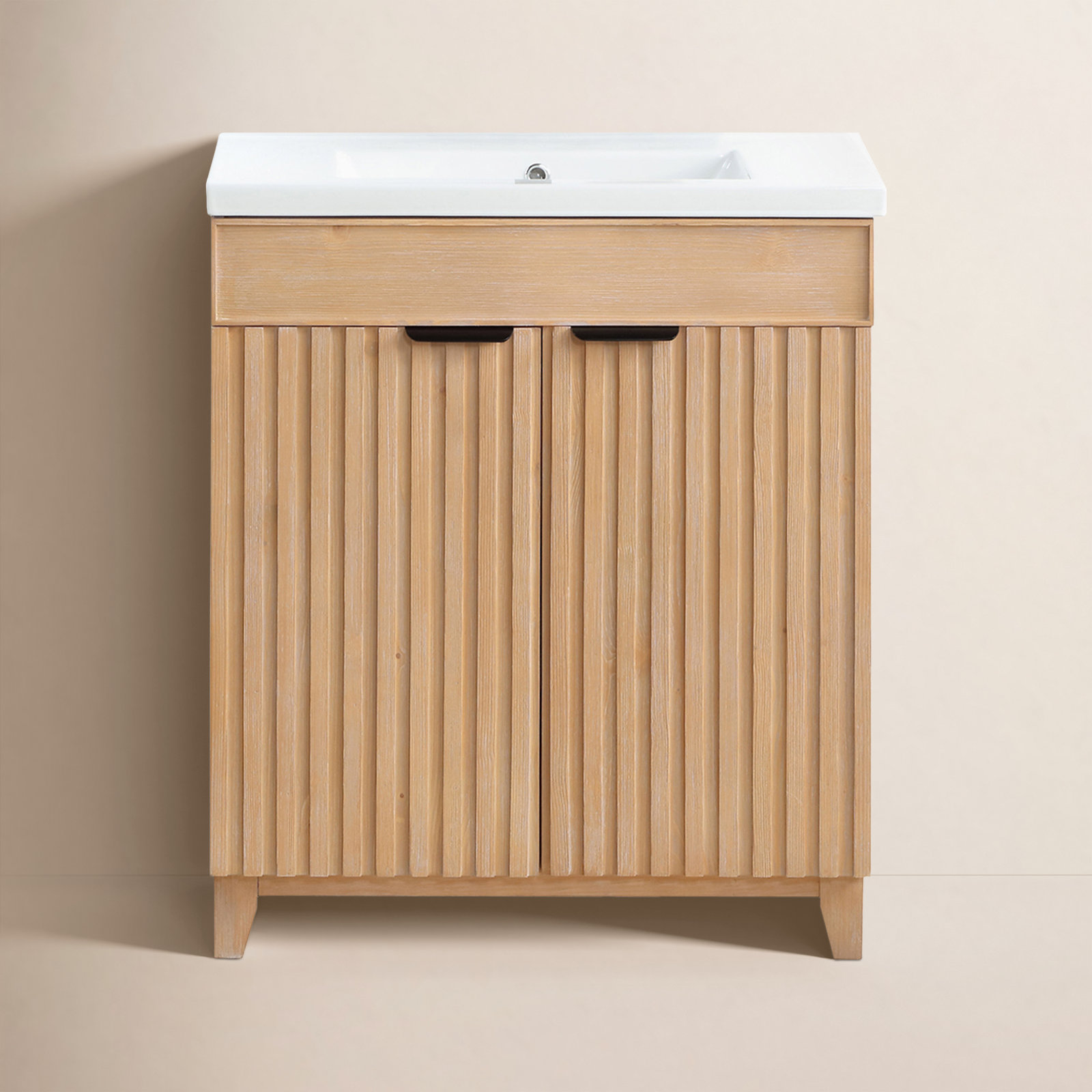 Dansfield 29.9'' Single Bathroom Vanity, Fir Wood Brown, Matte Black