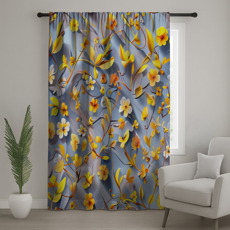 Rideaux à motif floral jaune et orange à motif floral, 1 panneau, 50 po x 80 po - 1 panneau, Transparent