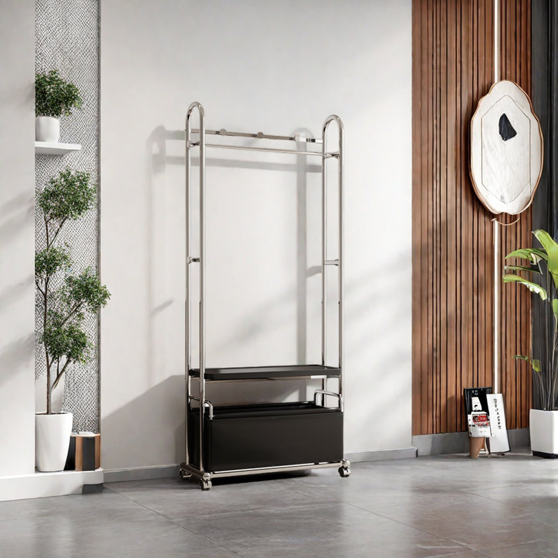 Portemanteau en acier inoxydable avec rangement, Noir