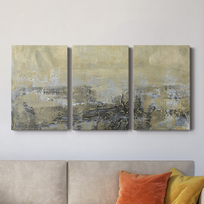 Gold Horizon I - Toile tendue avec châssis de qualité supérieure - Prêt à être accroché, H 18 po x l 36 po x P 1 po