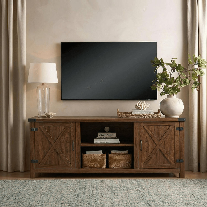 58'' Barn Door Style Media Console, Brown