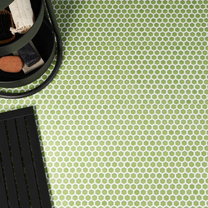 Eden 1" Rimmed Hexagon Polished Porcelain Mosaic Tile, Key Lime