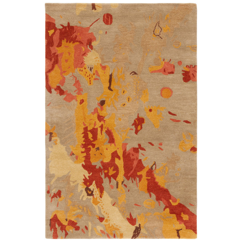 Tapis jaune / orange / rouge en laine touffeté à la main Jorie, Rectangle 6 pi x 9 pi