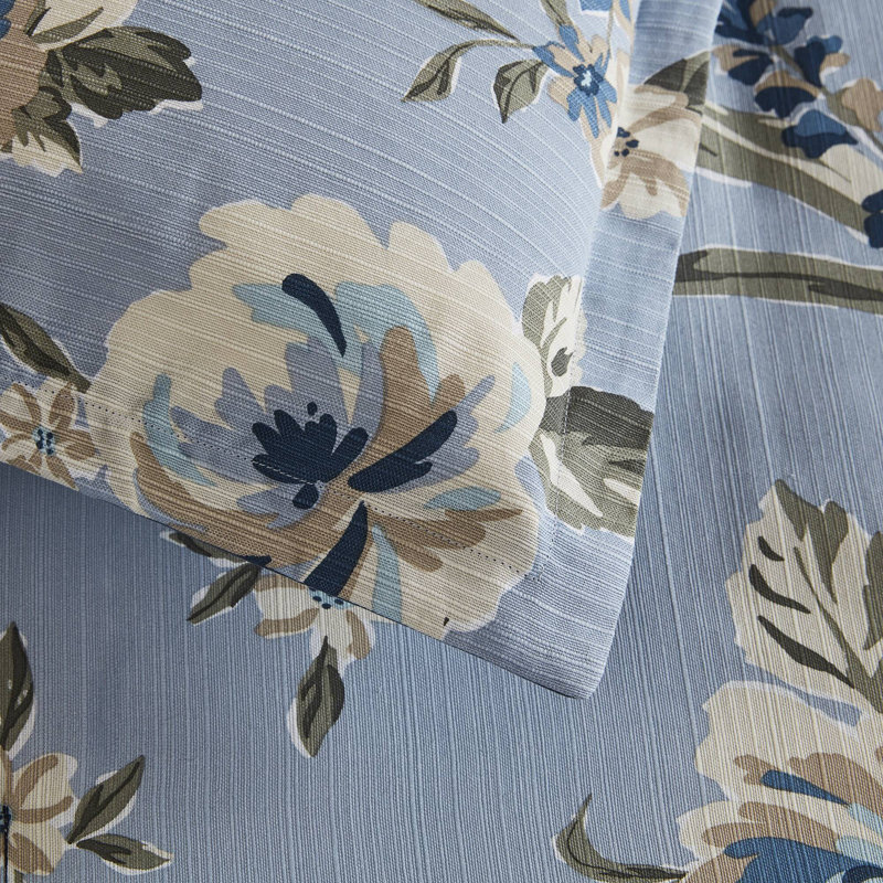 Salara Reversible Vintage Floral 7 Piece Comforter Set, California King Comforter + 6 Additional Pieces, Blue