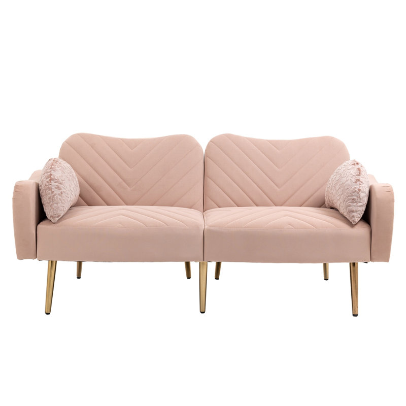 Causeuse convertible en velours à accoudoirs arrondis 64,96 po Kymier, Velours rose