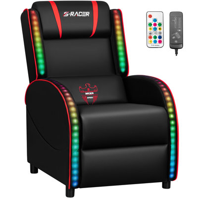 Faux Leather PC & Racing Game Chair with RGB LED Lights and Massage Lumbar Support by Inbox Zero