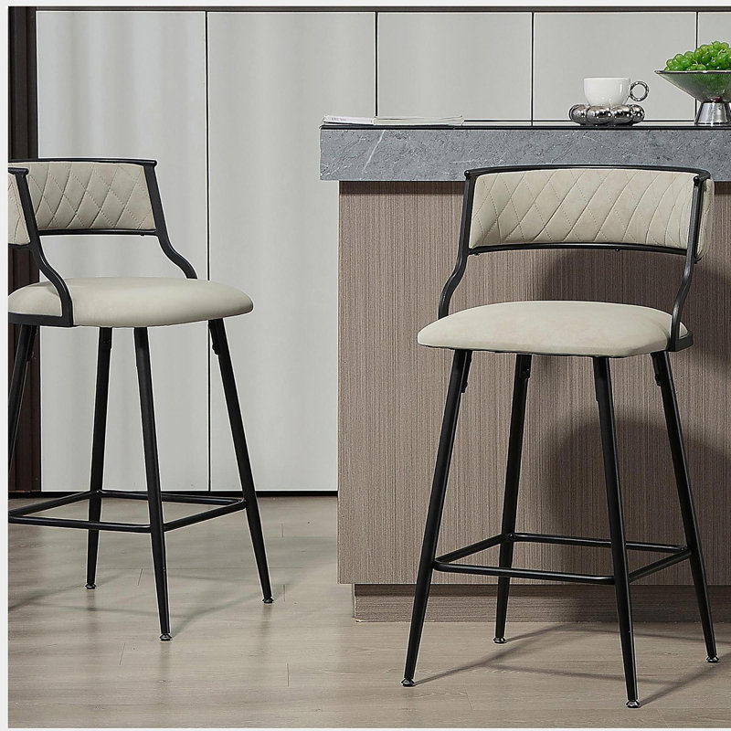 Ensemble de 2 pièces, fauteuil de bar de 26 pouces, îlot de cuisine recouvert de polyuréthane, base thermolaquée noire et repose-pieds