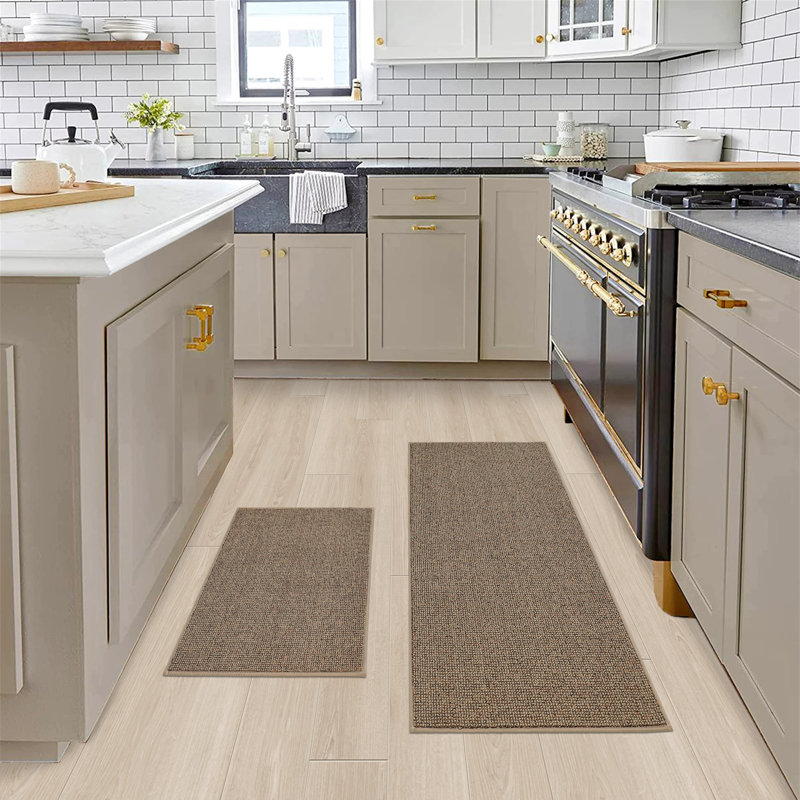Solid Colour Non-Skid Kitchen Mat, Beige, Runner 50.8cm x 121.9cm