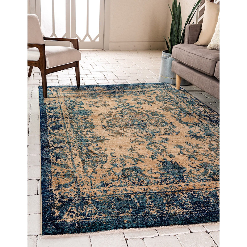 Tapis oriental brun / bleu Garth, Rectangle 9 pi x 12 pi