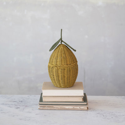 Hand-Woven Rattan Lemon Shaped Basket with Lid