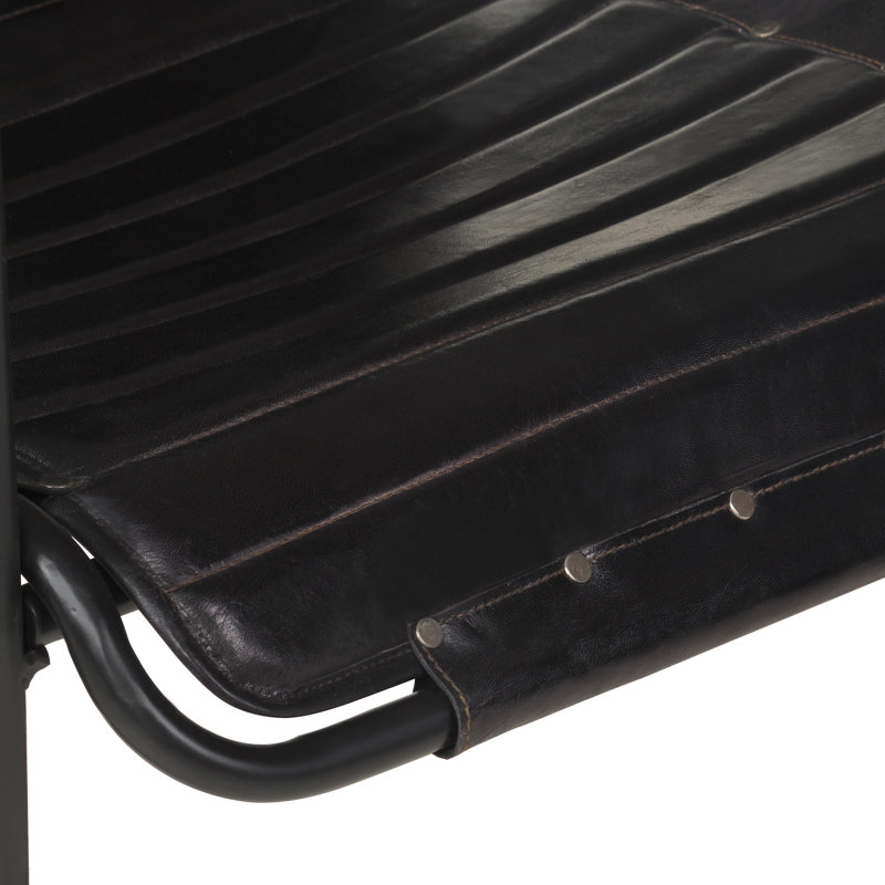 Fauteuil d'appoint avec repose-pieds pour le salon, Cuir véritable noir