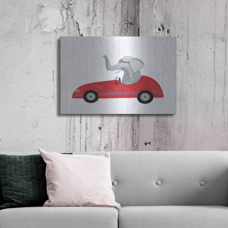  «Éléphant dans une voiture» par Rachel Nieman, art mural en métal, 36 po x 24 po