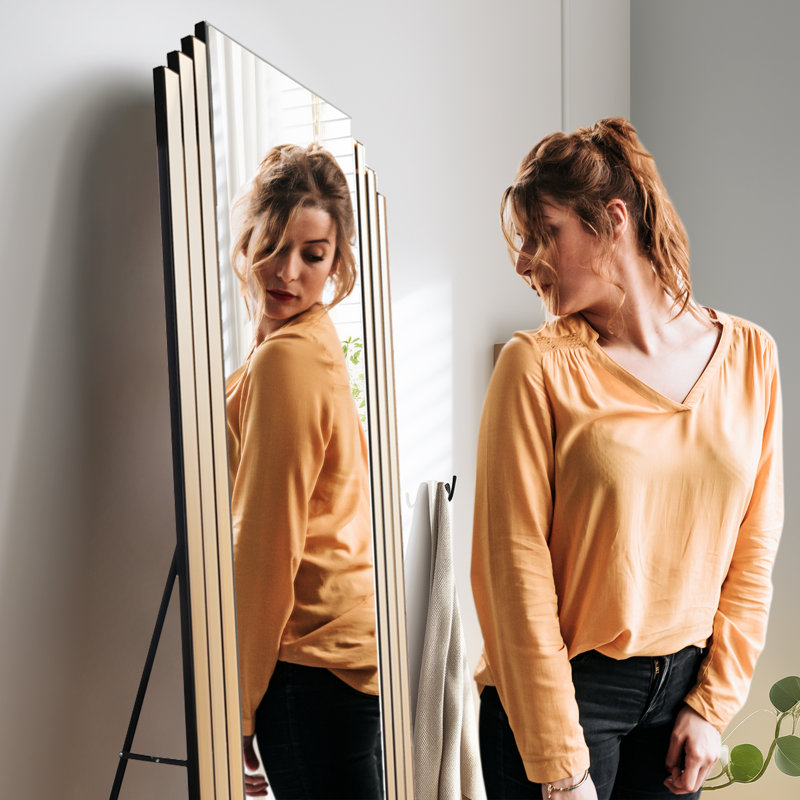 Miroir pleine grandeur sans cadre avec support - 64 po x 21 po - Design unique avec côtés en verre