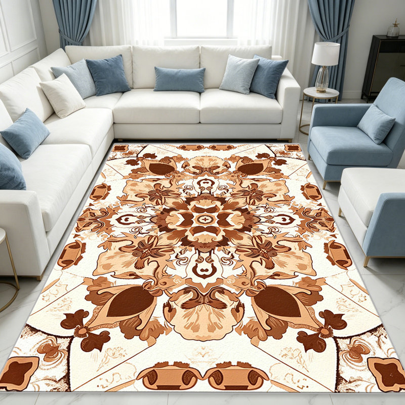 Warm Coffee Cream Floral carpet-easy to clean, machine-washable, soft and comfortable; suitable for door mats, kitchens, living rooms, bedrooms, corridors, and laundry areas. Easy to clean, durable carpet for home decoration.