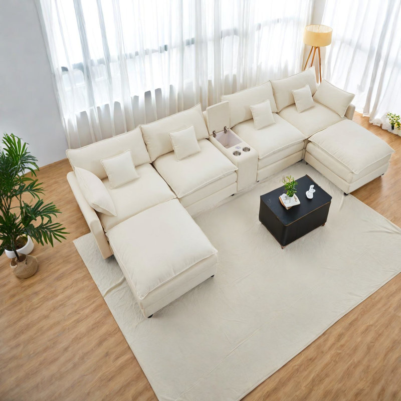 Multifunctional Sectionals with Storage, White Chenille Modern Family Home, White