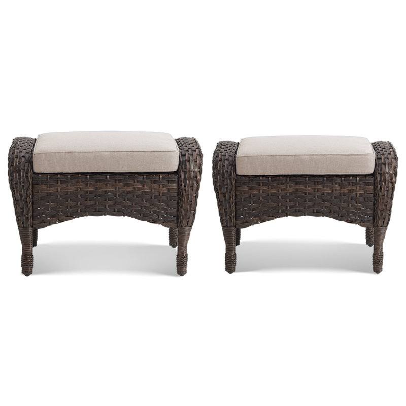Pragnya Upholstered Outdoor Ottoman, Beige, Brown