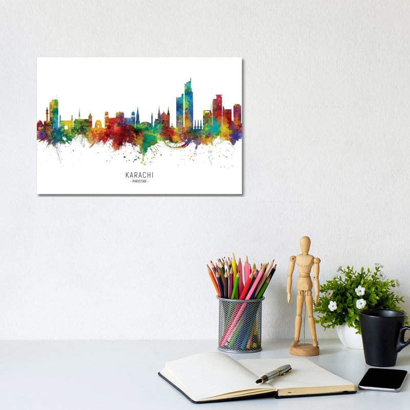 Karachi Pakistan Skyline by Michael Tompsett - Wrapped Canvas Gallery-Wrapped Canvas Giclée, 20.32 cm H x 30.48 cm W