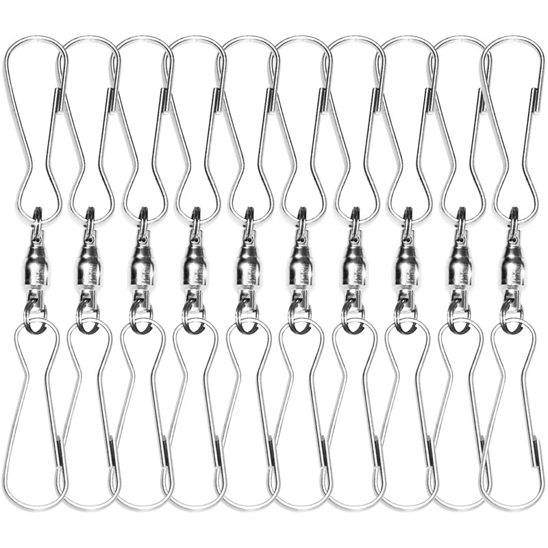 Abriam Anley Pack of 10 Windsock Clips - 3" Dual Swivel Hook & 360° Rotatable & Anti-wrap & Stainless - Ideal for Wind Spinners, Small Plants Pots, Bird Feeders, Flags, Party Supplies