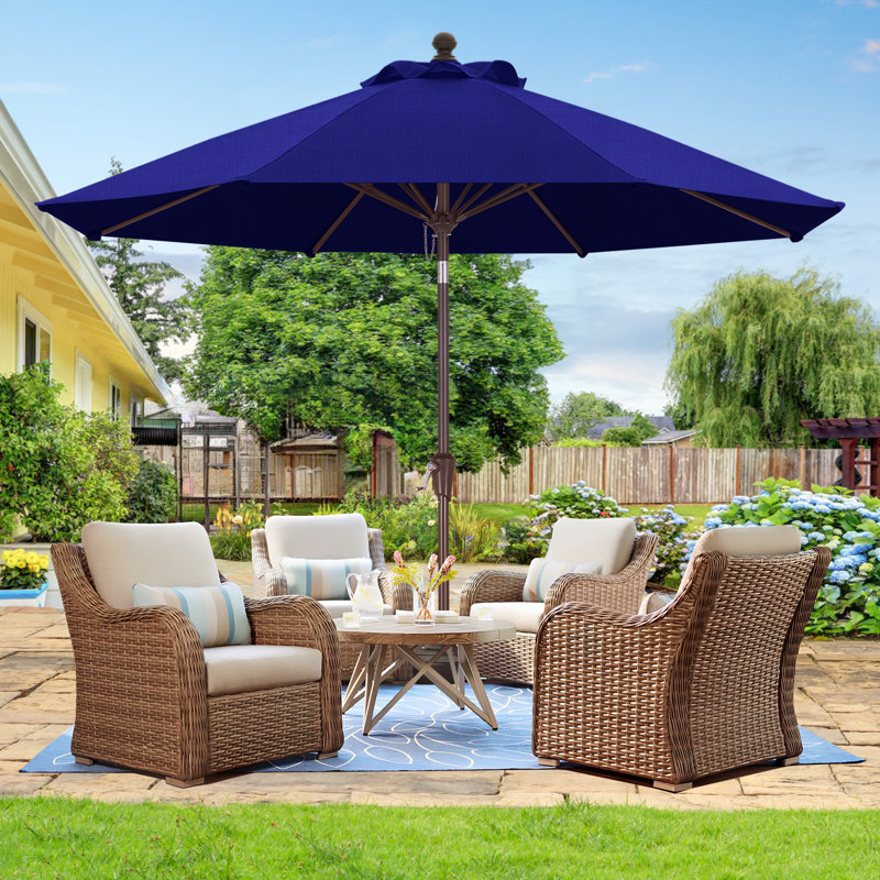 Parasol de marché en oléfine 9 'avec inclinaison et manivelle, Saphir royal