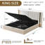Lit plateforme moderne à oreilles, revêtu de lin, avec rangement à vérin à gaz, format King, lin blanc-321388489-321388491