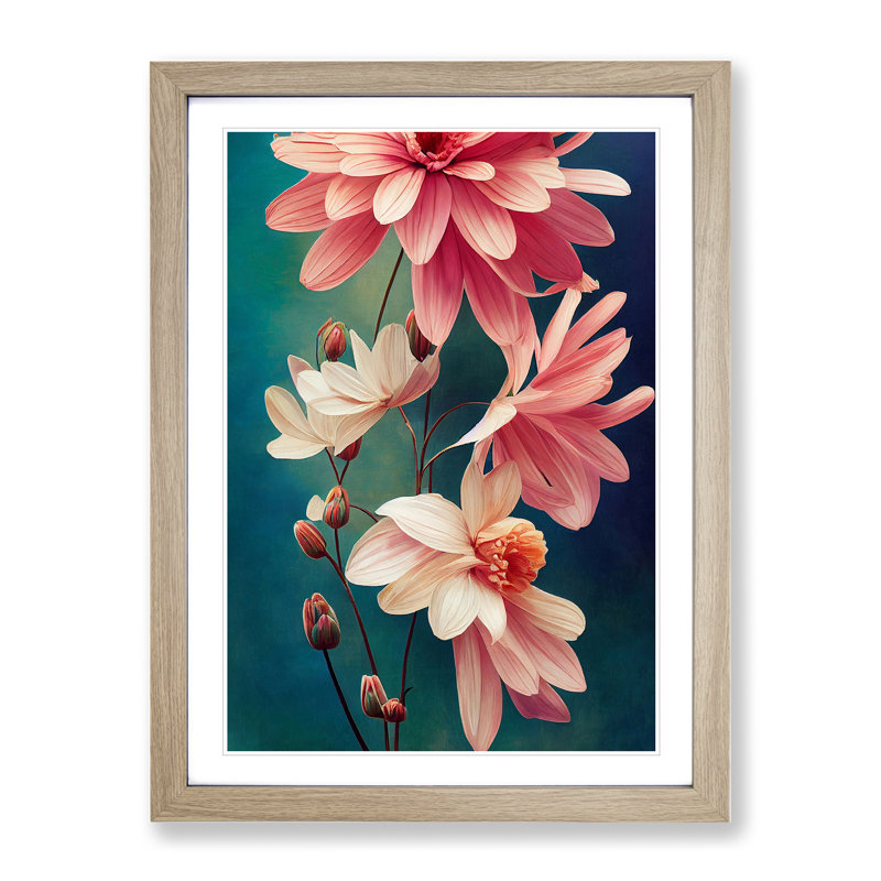 XV1022-3418X Peaceful Flower Scene - Print, 66cm H x 48cm W, Oak Framed