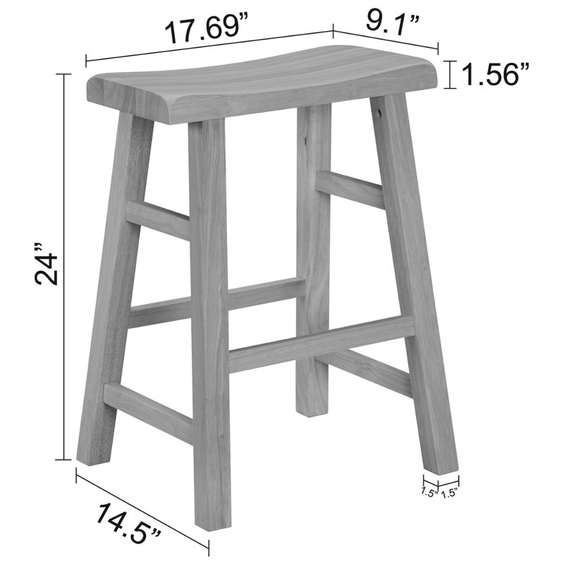 Tabouret de bar et de comptoir en bois massif massif Messer, 24 po, blanc (ensemble de 3), Blanc, 3
