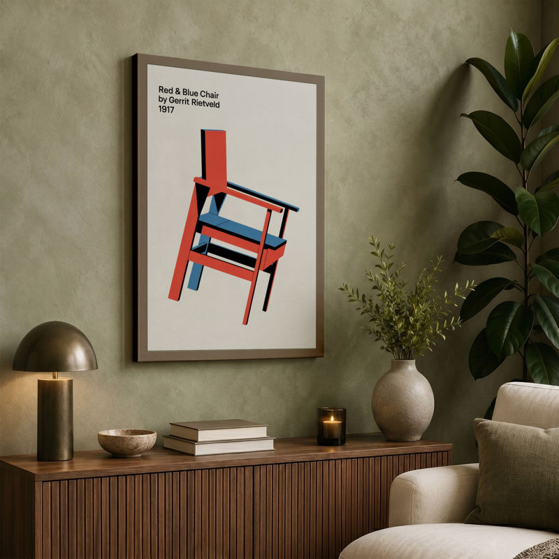Red & Blue Chair Geometric - Wrapped Canvas, 30x20 - 76.2 x 50.8 cm, Ochre Border